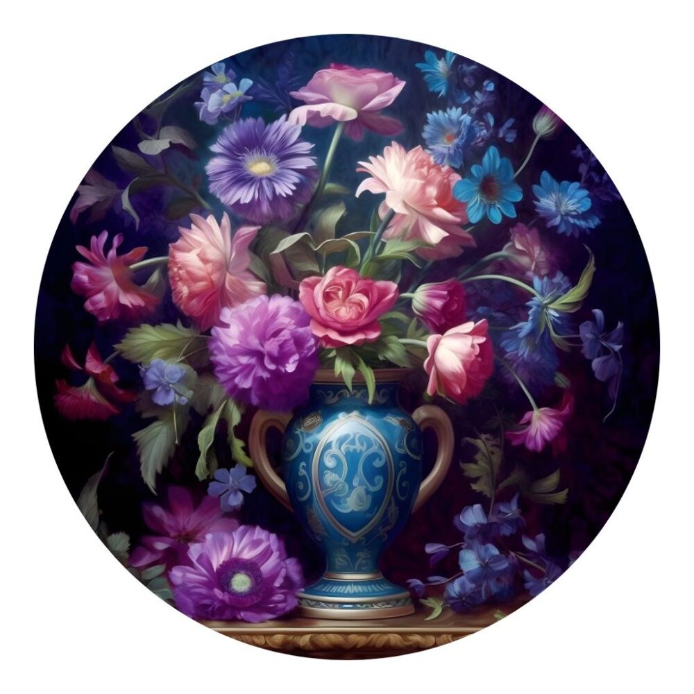 Stilleven Bloemen Muurcirkel Blauw Roze