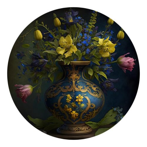 Stilleven Bloemen Muurcirkel Geel Blauw